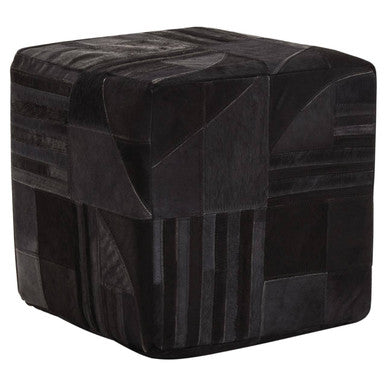 Bosie Safira Black And Grey Deco Print Leather Pouffe
