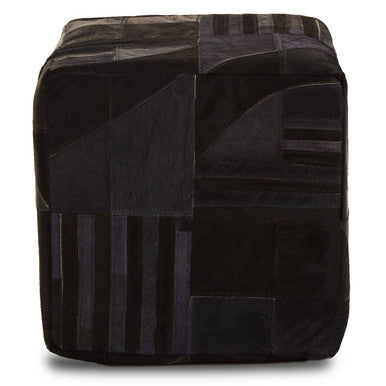 Bosie Safira Black And Grey Deco Print Leather Pouffe
