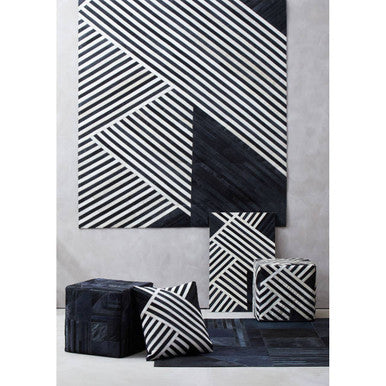 Bosie Safira Black And Grey Deco Hair on Leather Pouffe - Image 3
