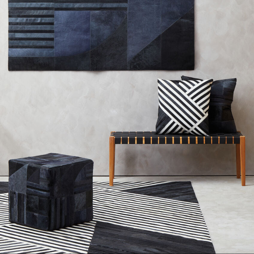 Bosie Safira Black And Grey Deco Hair on Leather Pouffe - Image 2
