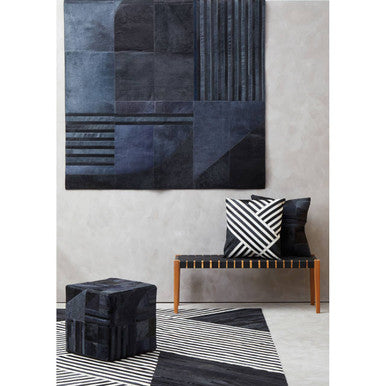 Bosie Safira Black And Grey Deco Print Leather Pouffe