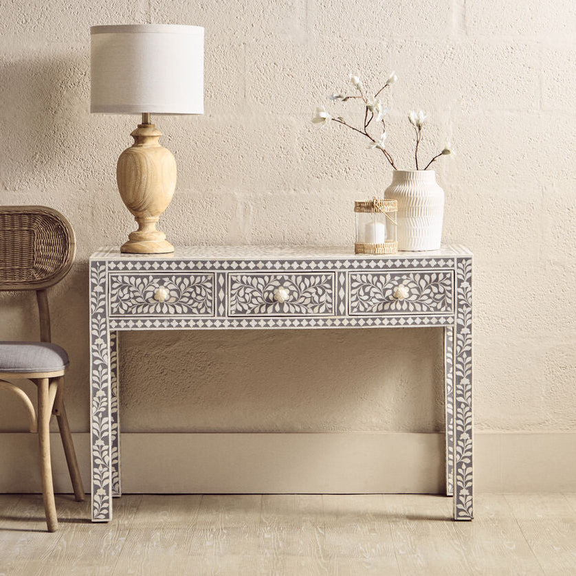 Fusion Bone Inlay Desk with 3 Drawers - Image 1