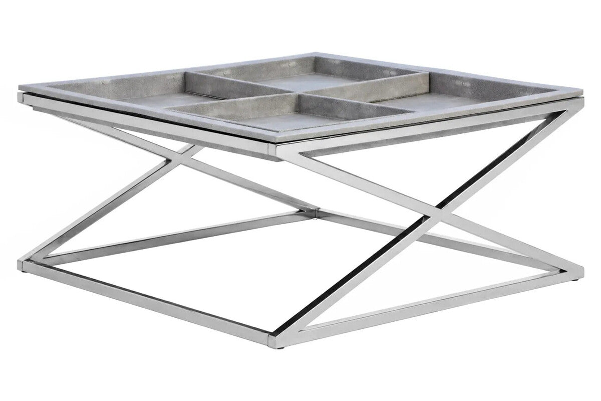 Grey Shagreen Effect Tray Coffee Table with Cross Frame, Cardona