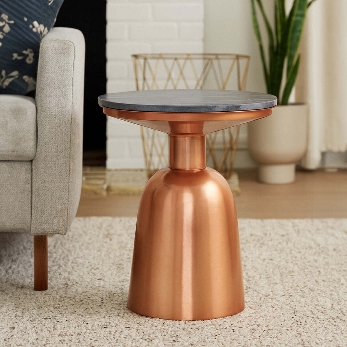 Amira Black Marble Top Copper Base Side Table