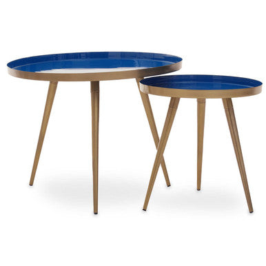 Amira Blue Enamel Nest Of Two Tables.