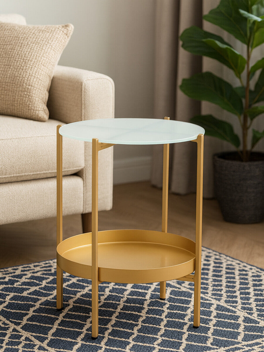 Pali Two Tier Glass And Iron Side Table
