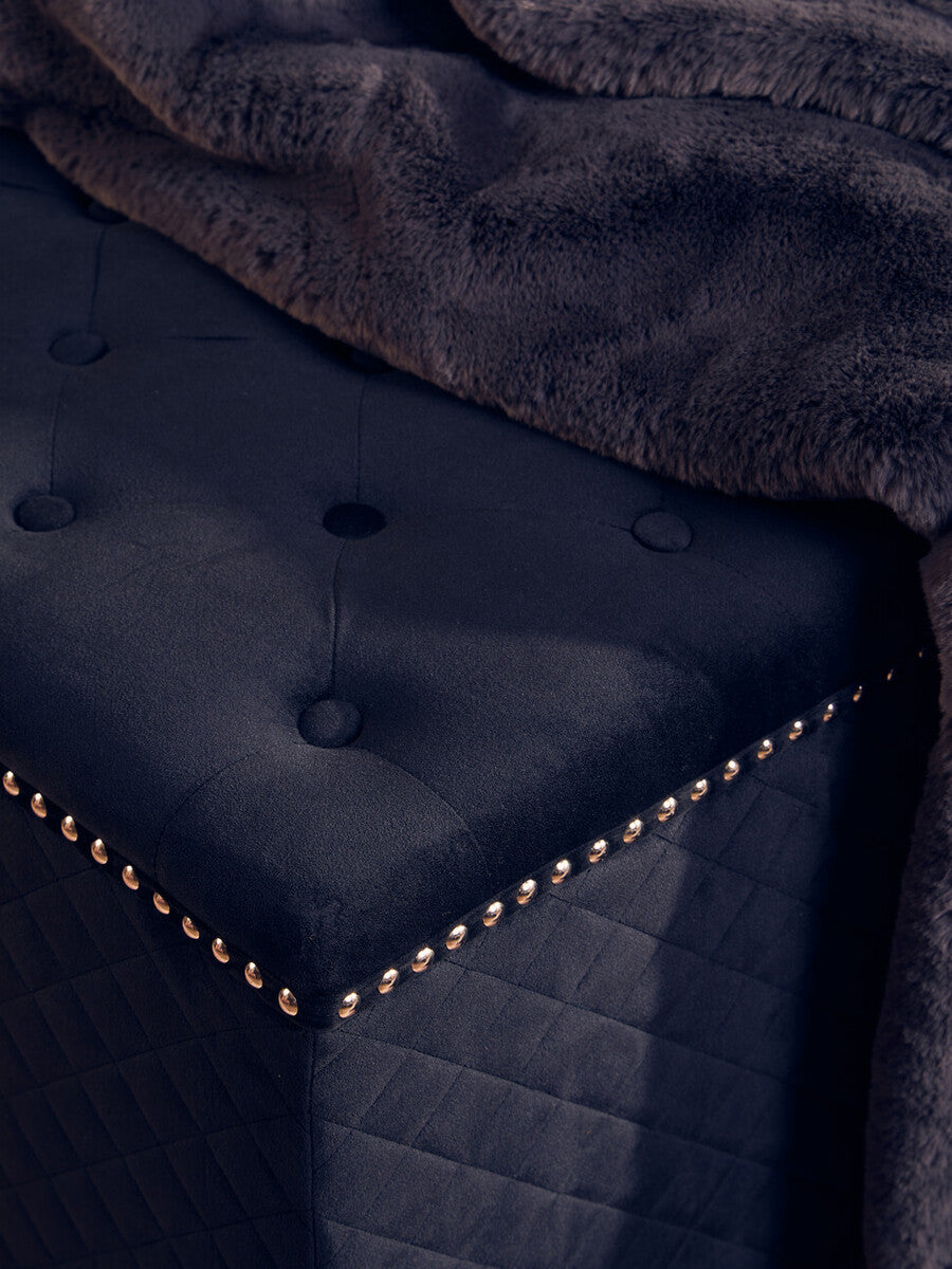 Zamora Square Black Velvet Ottoman