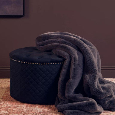 Zamora Round Black Velvet Ottoman