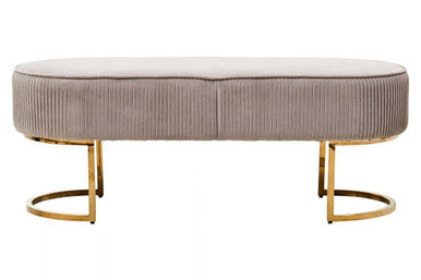 Zamora Mink Velvet Ottoman Bench With Gold Finish Legs.