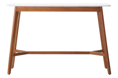 Wooden table with a white surface on a white background