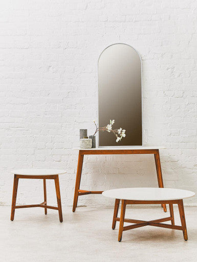 Myan Acacia Wood and White Marble Console Table - Image 5