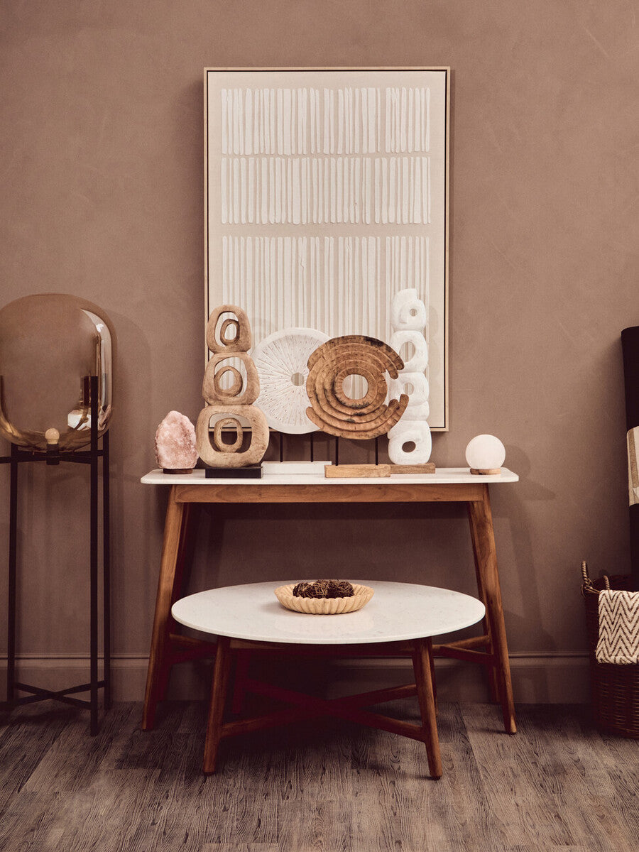 Myan Acacia Wood and White Marble Console Table - Image 6