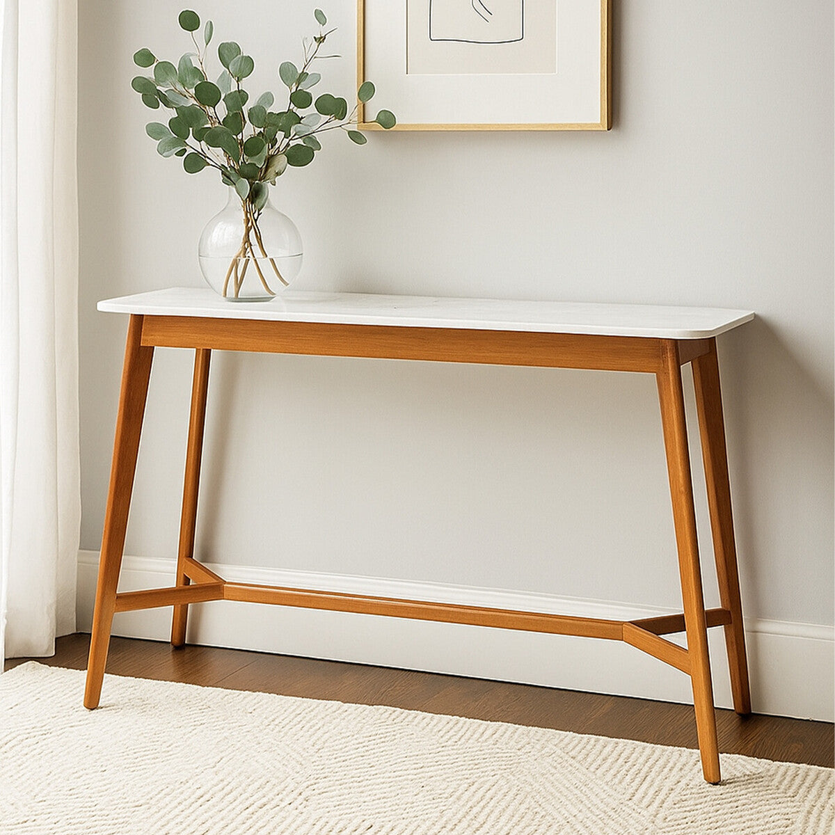 Myan Acacia Wood and White Marble Console Table - Image 7