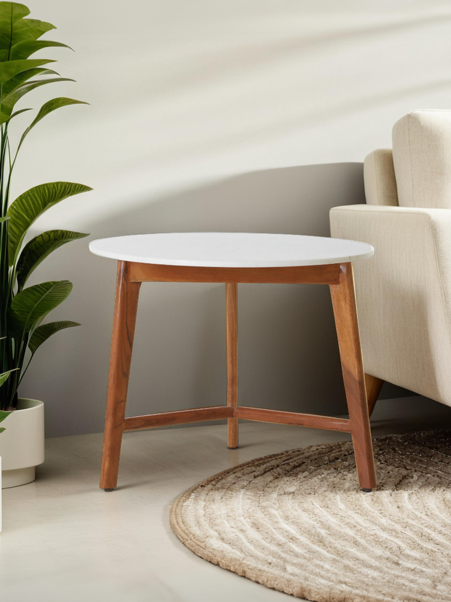 Myan White Marble Round Side Table