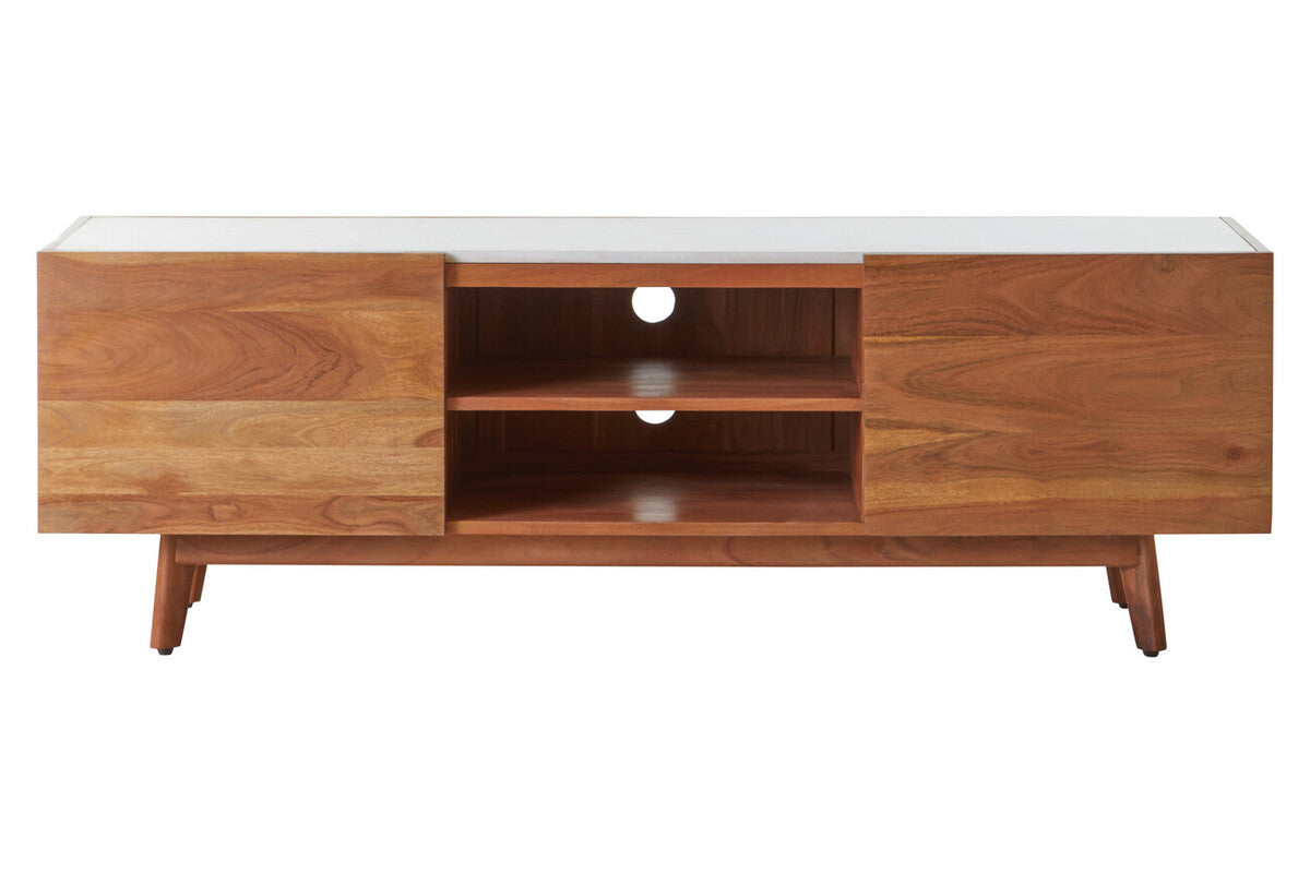 Myan Acacia Wood and White Marble Media Unit - Image 2