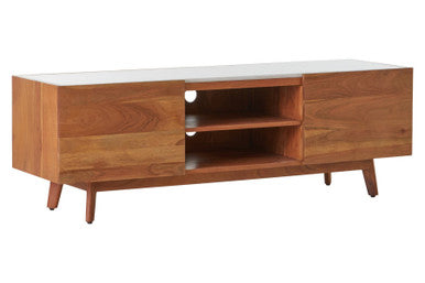 Myan Acacia Wood and White Marble Media Unit - Image 4