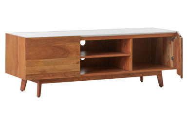 Myan Acacia Wood and White Marble Media Unit - Image 5