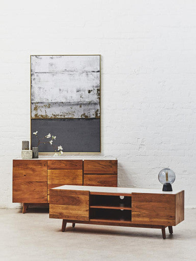 Myan 2 Door White Marble Media Unit