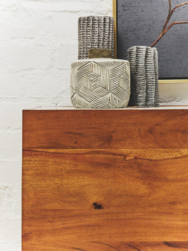 Myan 3 Drawer Acacia Wood White Marble Sideboard - Image 8