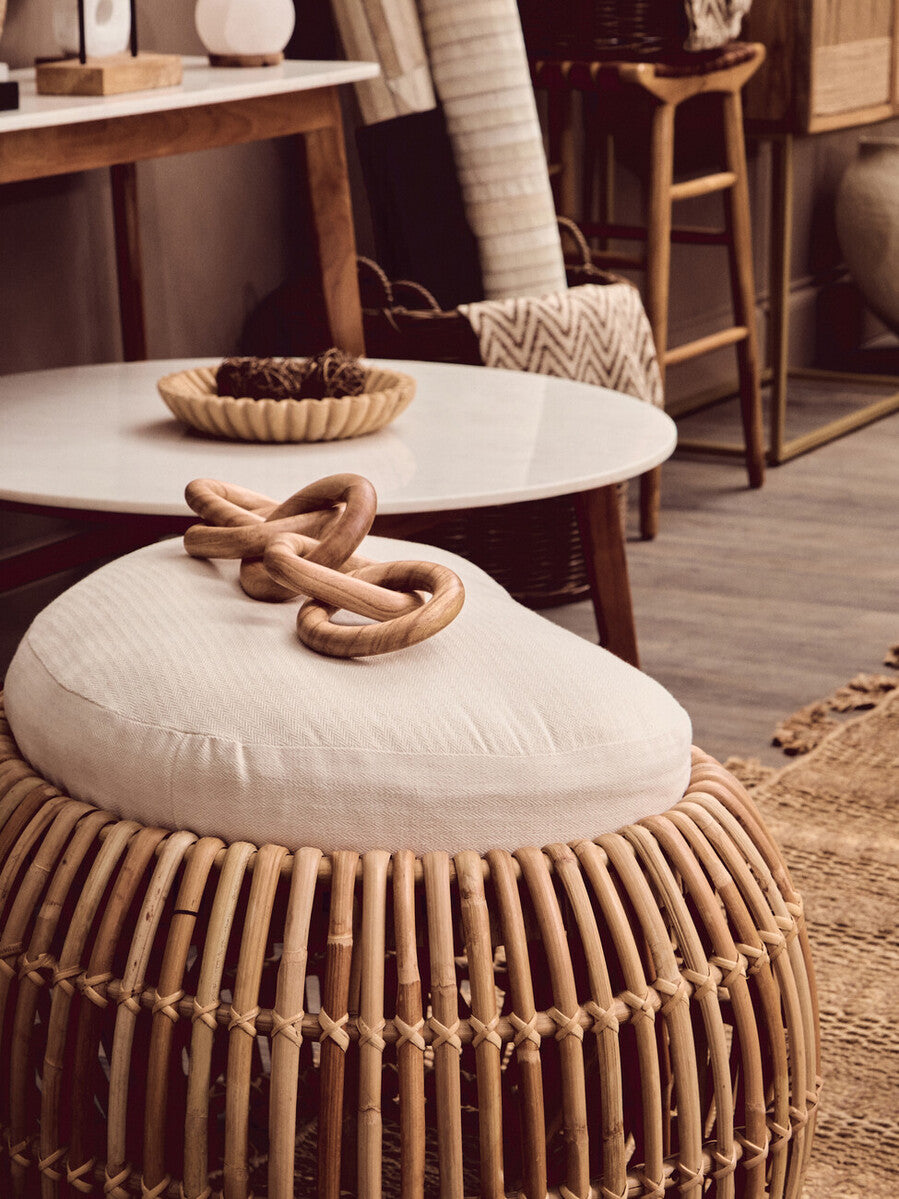 Myan Acacia Wood and White Marble Coffee Table