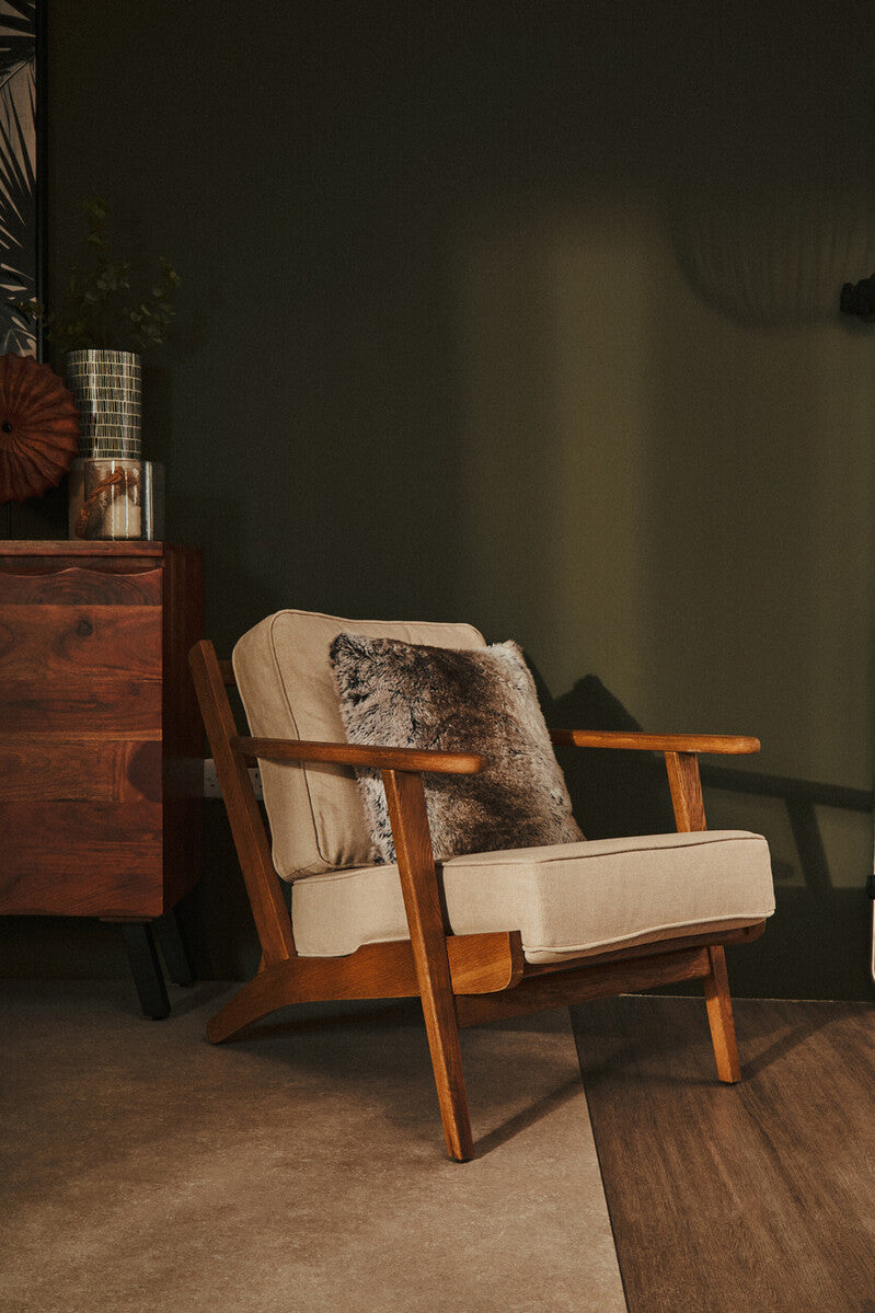 Hector Natural Linen and Oak Wood Armchair - Image 3
