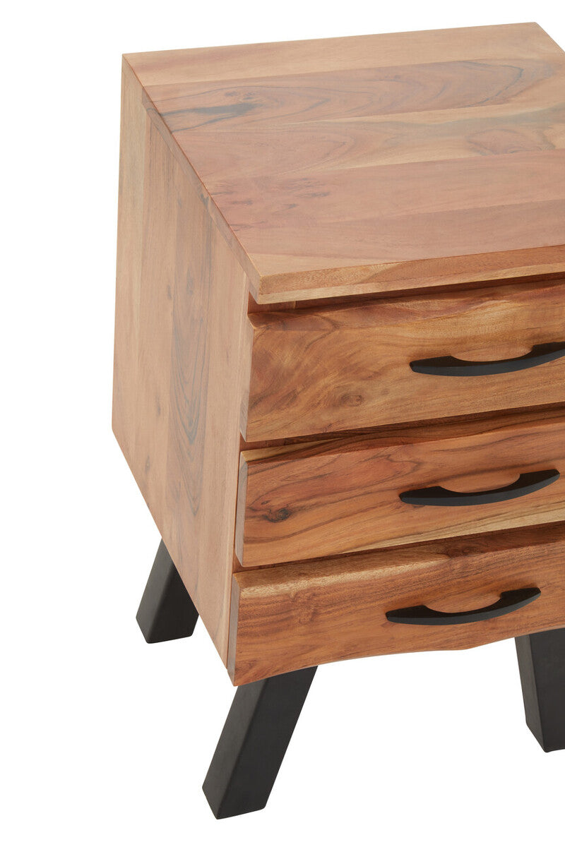 Nashik Three Drawer Acacia Wood Side Table