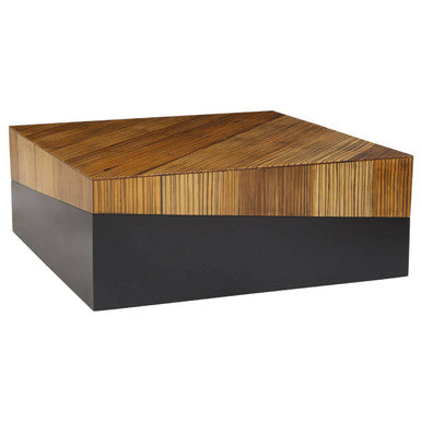 Wooden coffee table with a black base on a white background