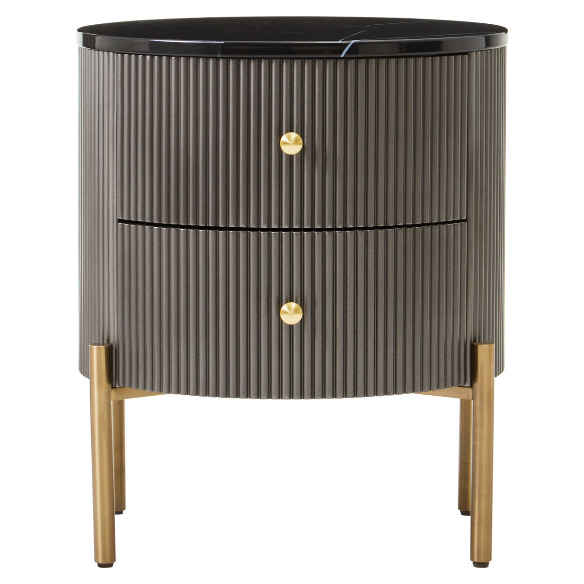 Dervio Grey Two Drawer Chest with Black Marble Top - Image 2