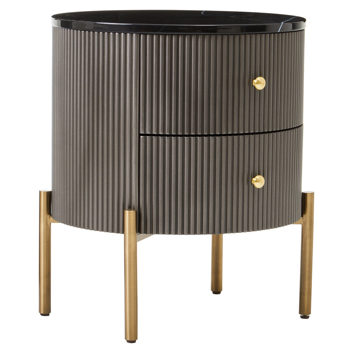 Dervio Grey Two Drawer Chest with Black Marble Top - Image 4