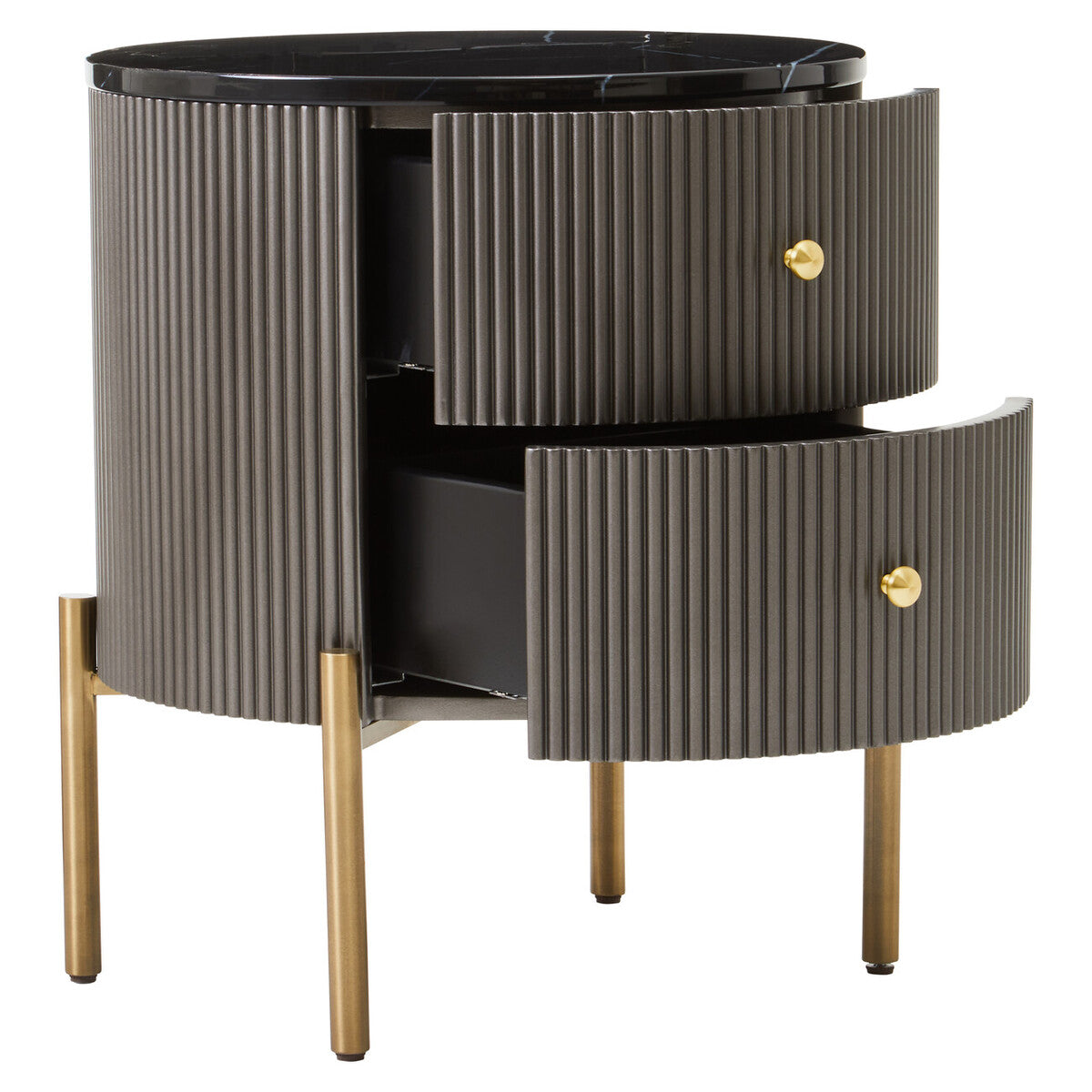 Dervio Grey Two Drawer Chest with Black Marble Top - Image 6