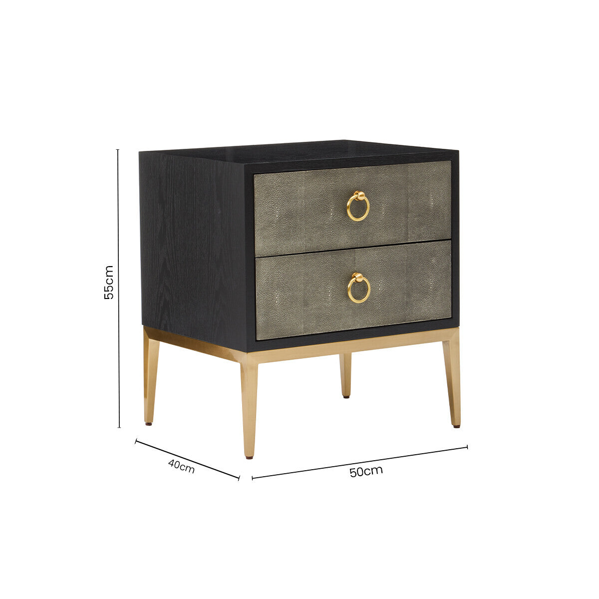 Deruta Two Drawer Grey Shagreen Effect Side Table - Image 13