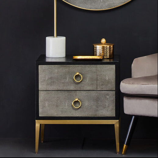 Deruta Two Drawer Grey Shagreen Effect Side Table - Image 1