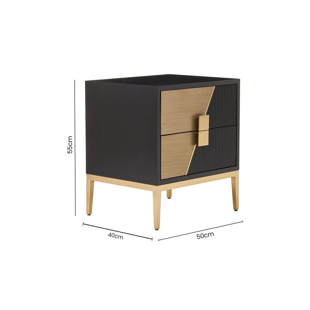 Davoli Black and Gold Two Drawer Side Table - Image 13