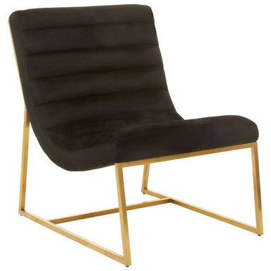 Black upholstered chair with gold metal frame on a white background