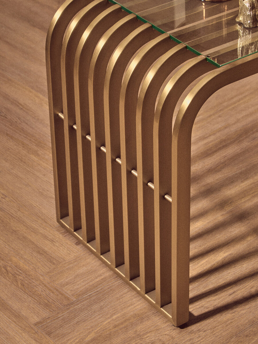 Vogue Matte Gold Slatted End Table