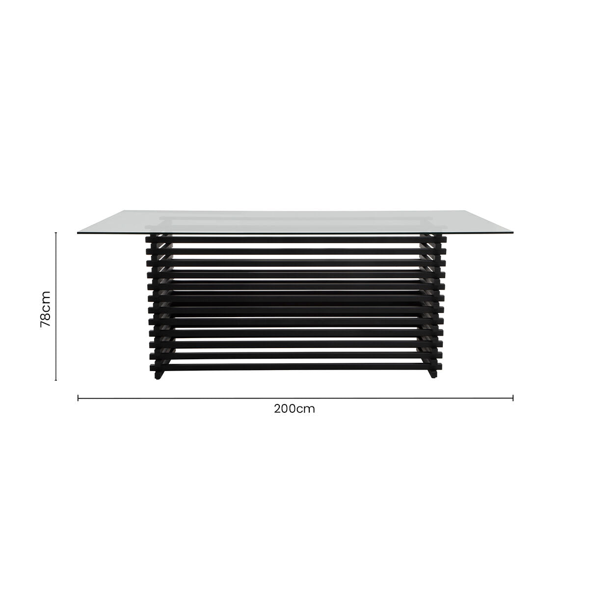 Matte Black Stainless Steel and Clear Glass Rectangular Dining Table with Storage, Vogue