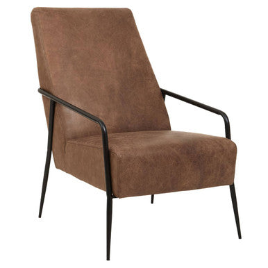 Hoxton Brown Leather Lounge Chair With Reclined Profile - Image 4
