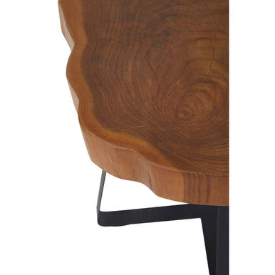 Solid Teak Wood Side Table with Asymmetric Top and Black Cross Bas, Manado