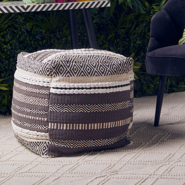 Cefena Grey And White Pouffe