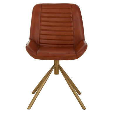 Brown leather swivel chair with wooden legs on a white background