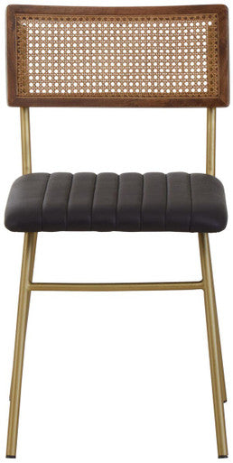 Chair with wicker backrest and black cushion on a white background