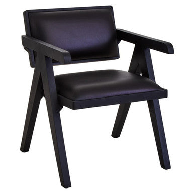 Black chair with leather seat and backrest on a white background