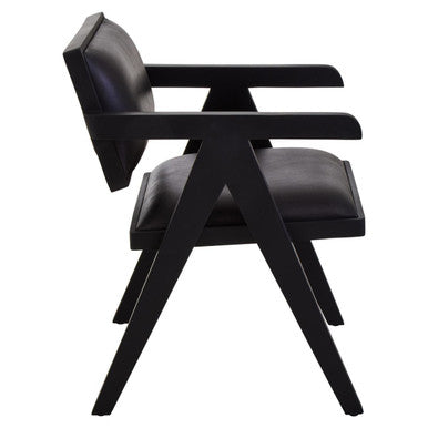 Buffalo Black Leather Chair With Wood Frame
