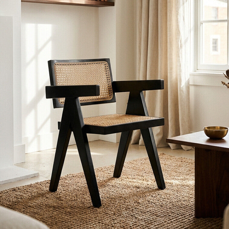 Cebu Natural Cane and Black Beech Wood Dining Chair - Image 1