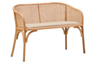 Cebu Natural Cane and Beech Wood Bench with Backrest