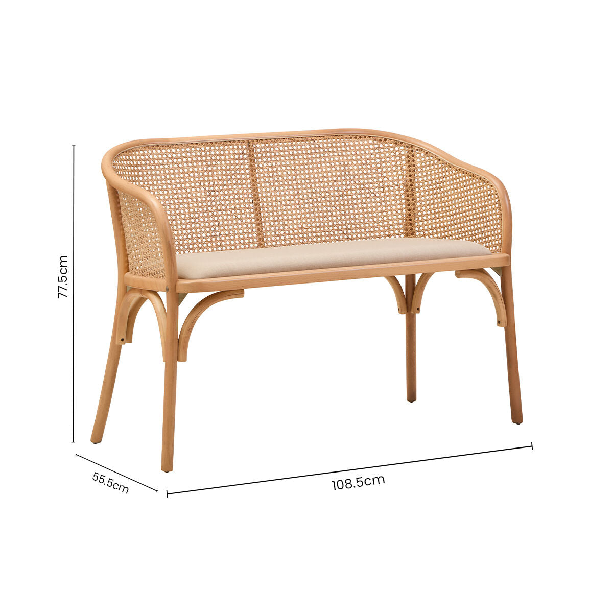 Cebu Natural Cane and Beech Wood Bench with Backrest