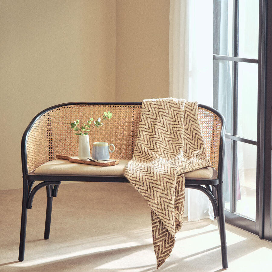 Cebu Natural Cane Bench with Black Beech Wood Frame - Image 1