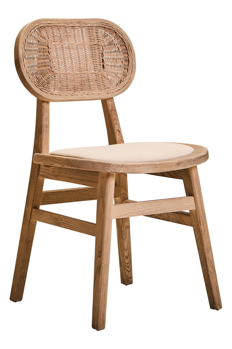 Cebu Beige Fabric and Grey Wash Elm Wood Dining Chair
