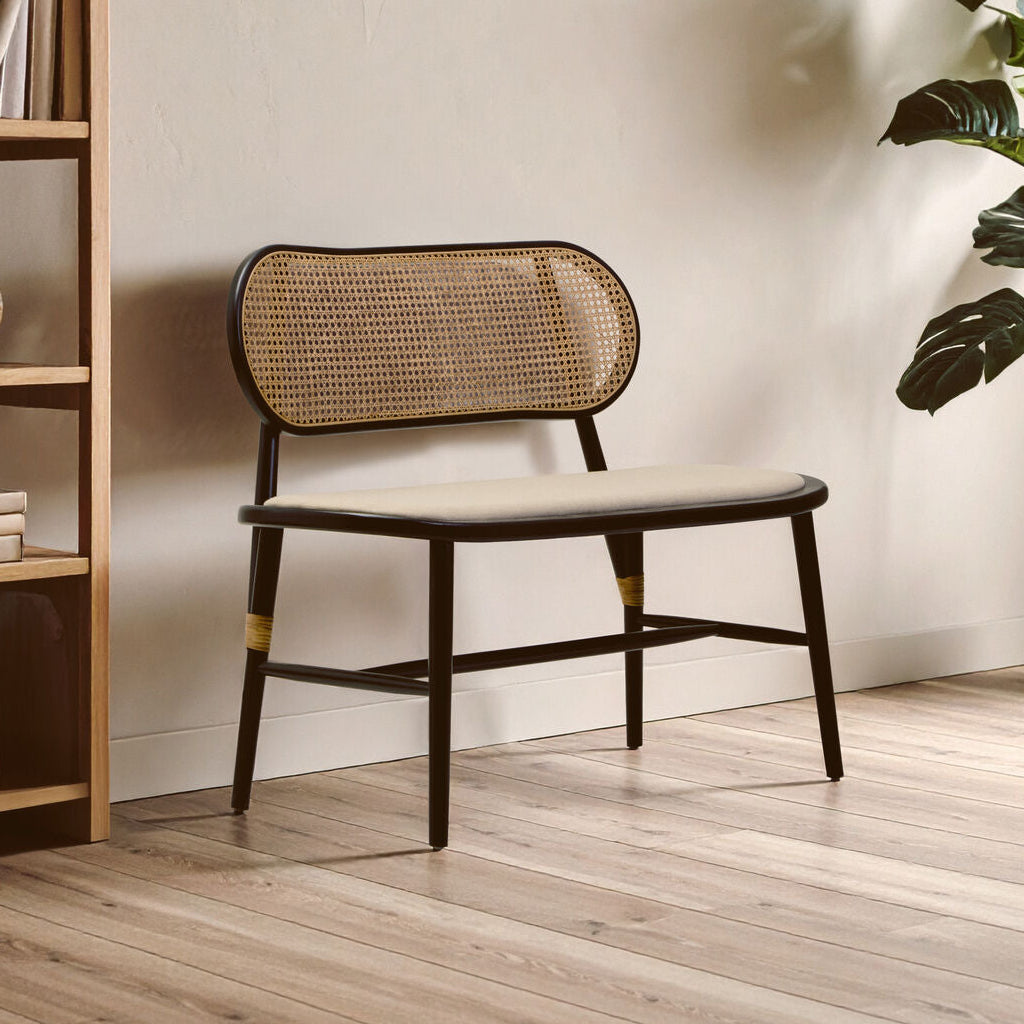 Cebu Natural Cane Bench with Black Elm Wood Frame - Image 1