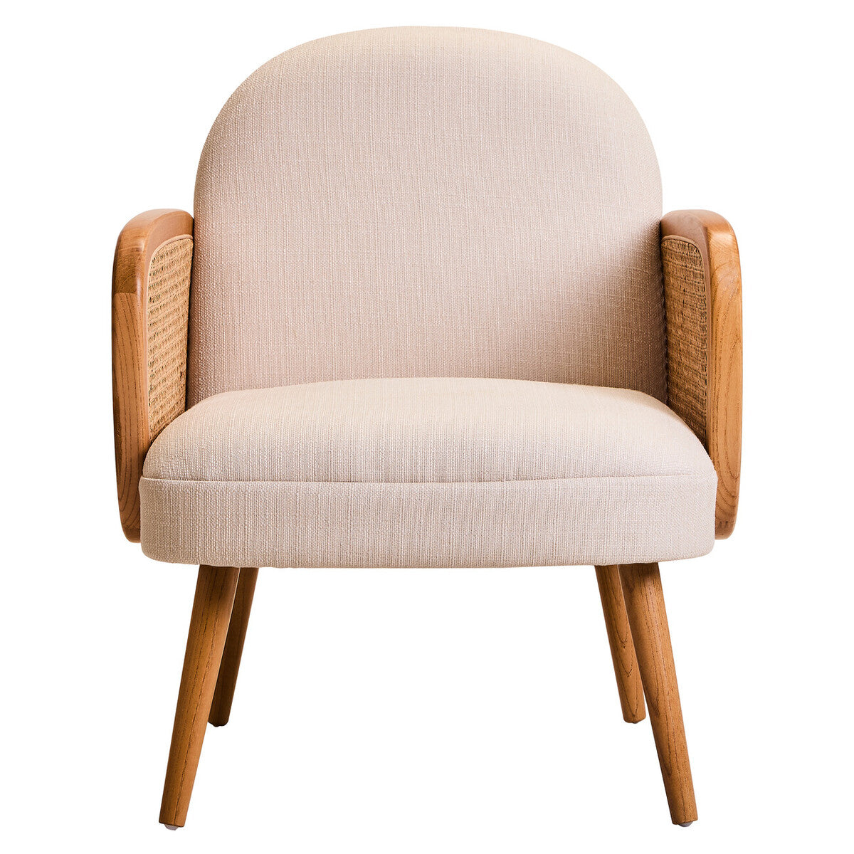 Cebu Ivory Fabric and Cane Chair with Elm Wood Legs - Image 2